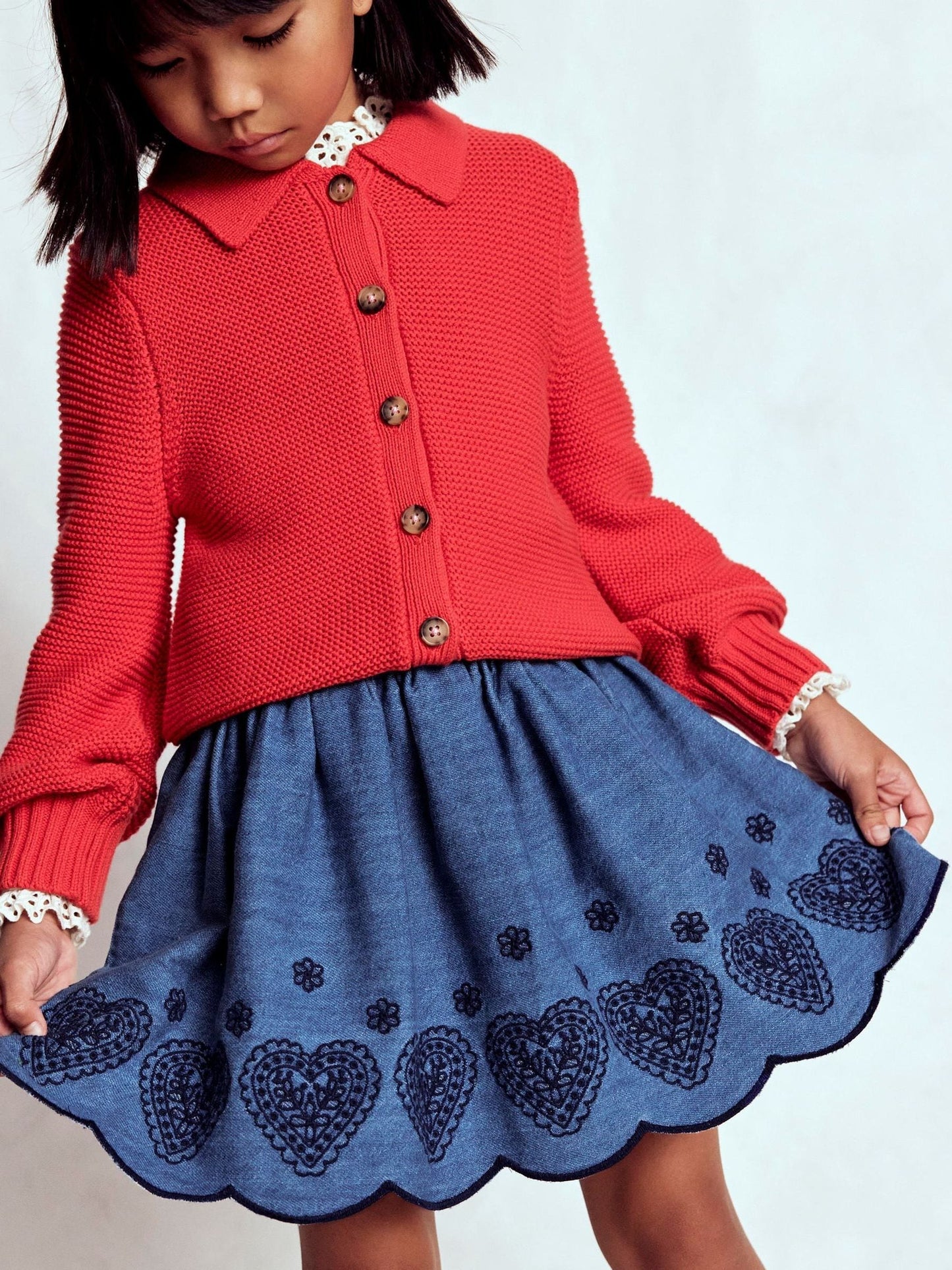 Dsiney Kidz - Boden Blue Heart Embroidered Pull-on Skirt image 1