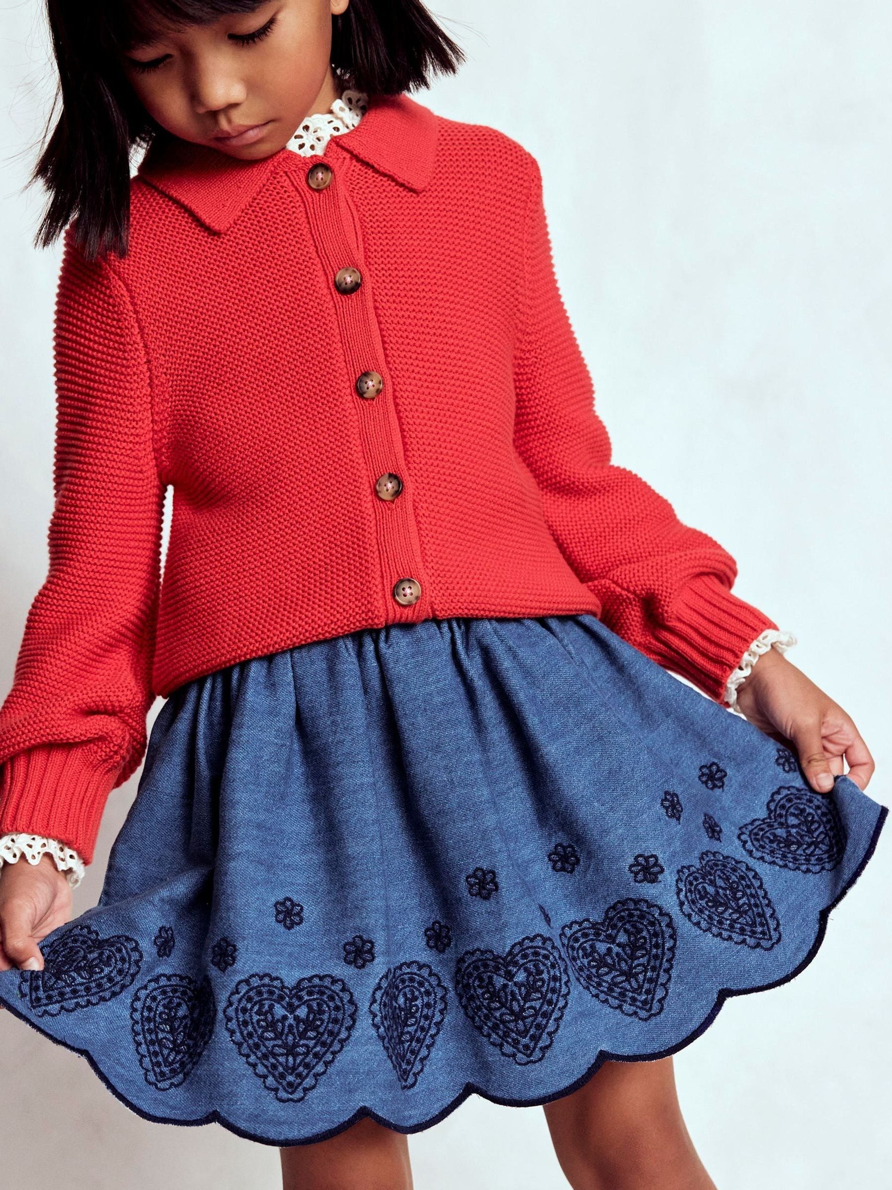 Dsiney Kidz - Boden Blue Heart Embroidered Pull-on Skirt image 1