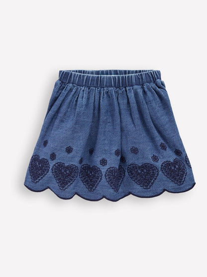 Dsiney Kidz - Boden Blue Heart Embroidered Pull-on Skirt image 3