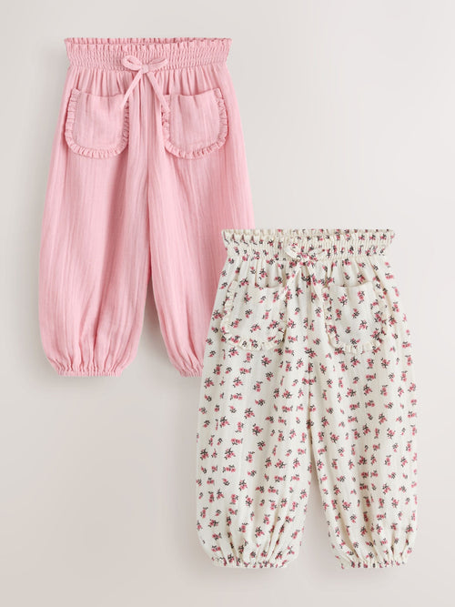 Pink & Floral Trousers 2 Pack (3mths-7yrs) image 1