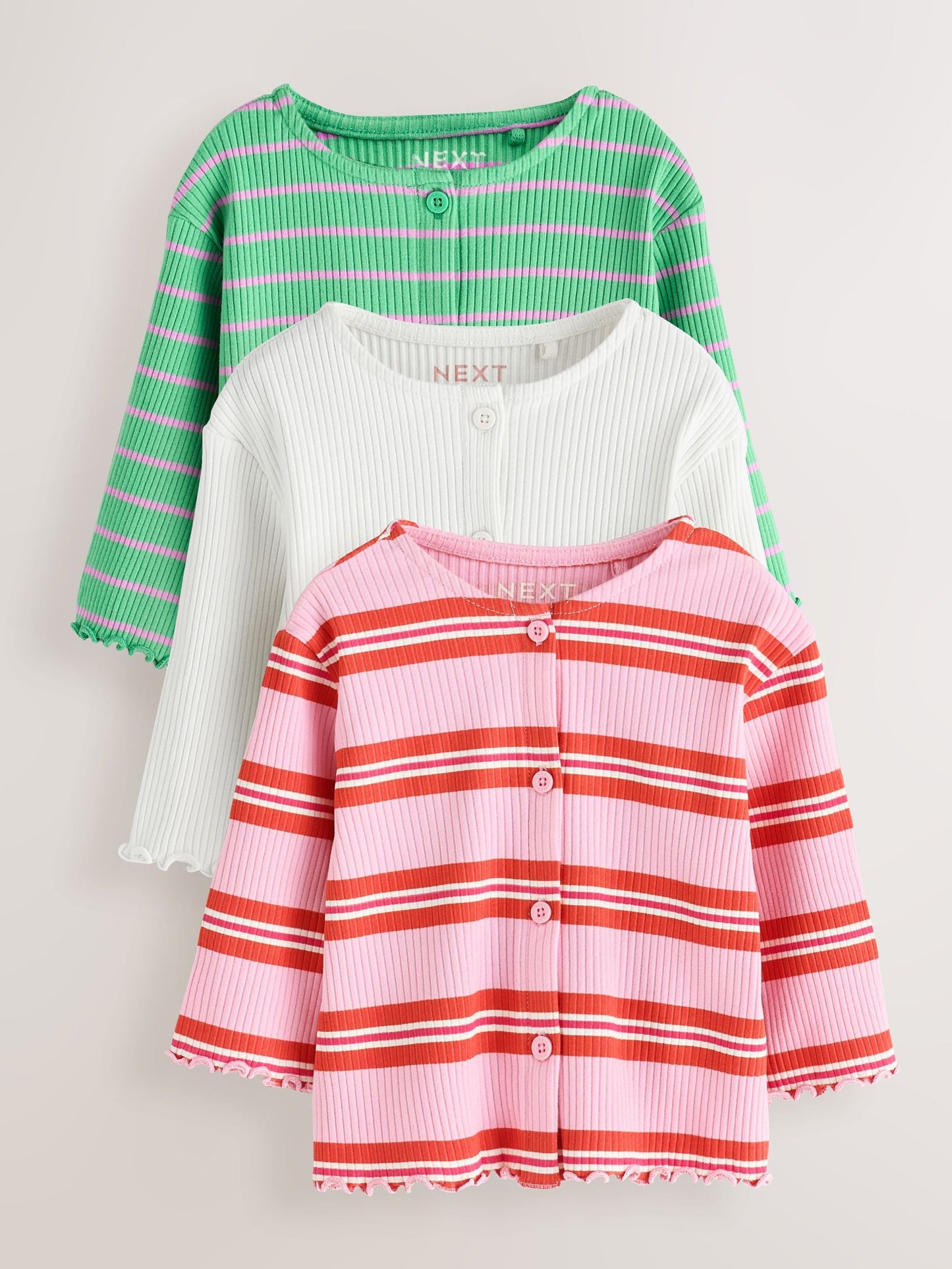 Dsiney Kidz - Green/Pink Long Sleeve Ribbed Cardigans 3 Pack (3mths-7yrs) image 1