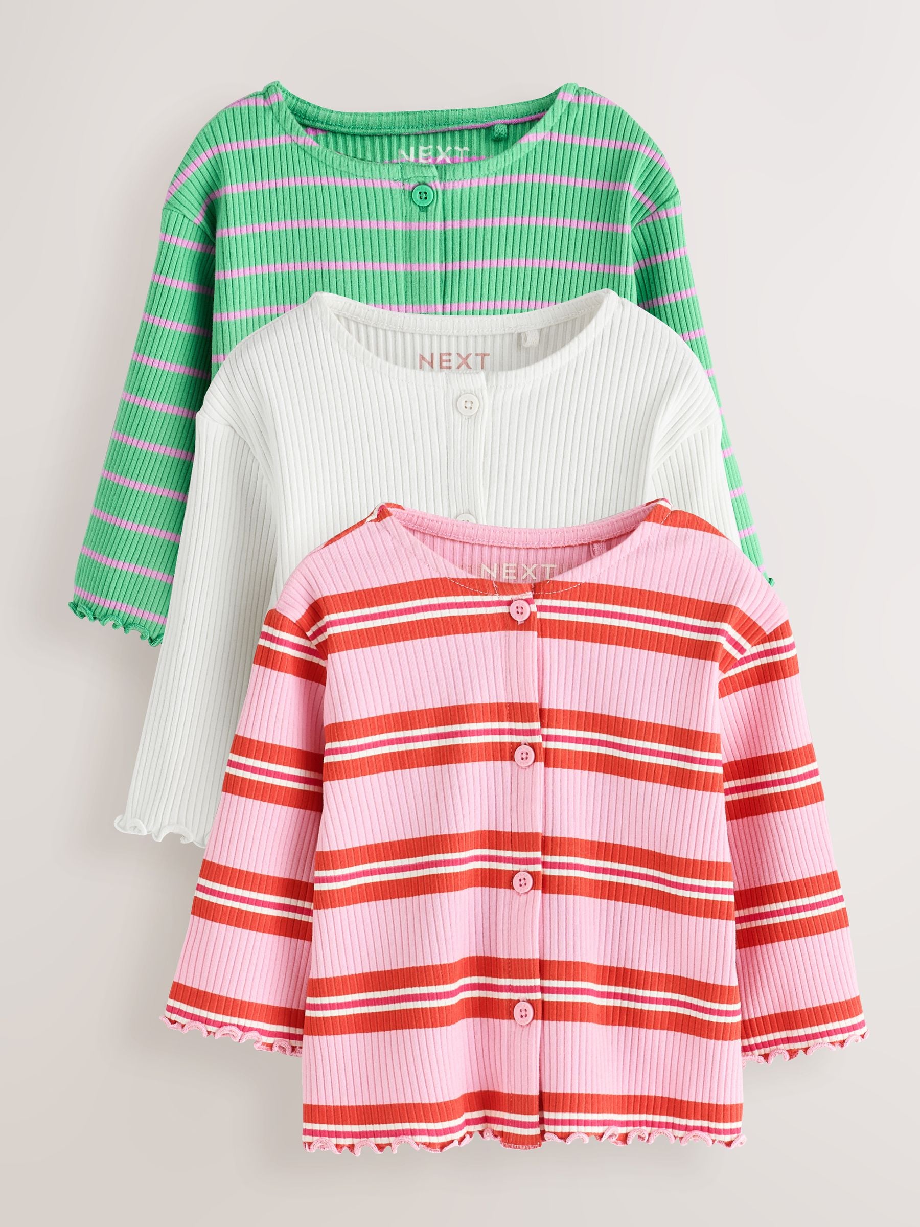 Dsiney Kidz - Green/Pink Long Sleeve Ribbed Cardigans 3 Pack (3mths-7yrs) image 1