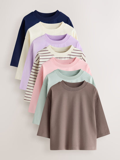 Dsiney Kidz - Neutral Pink Long Sleeve T-Shirts 7 Pack (3mths-7yrs) image 1