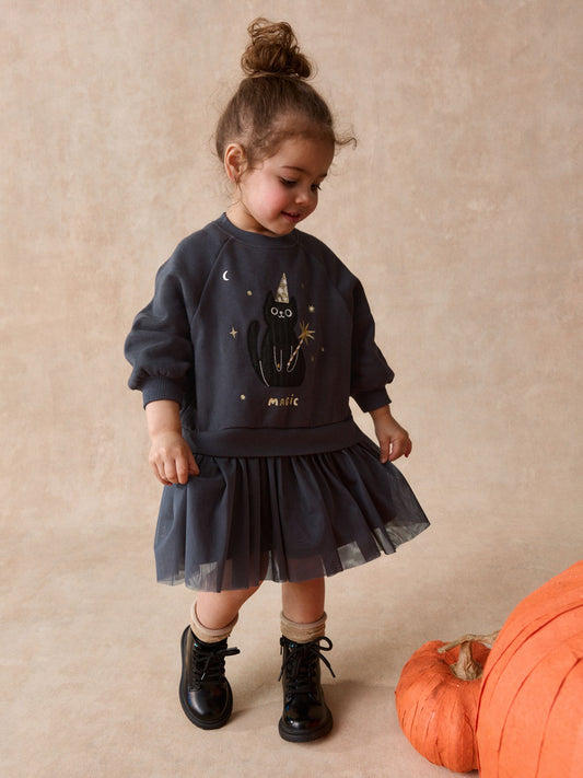 Dsiney Kidz - Black Cat Long Sleeve Sweat Mesh Dress (3mths-7yrs) image 2