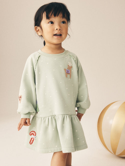 Dsiney Kidz - Blue Christmas Reindeer Applique Long Sleeve Sweat Dress (3mths-7yrs) image 1