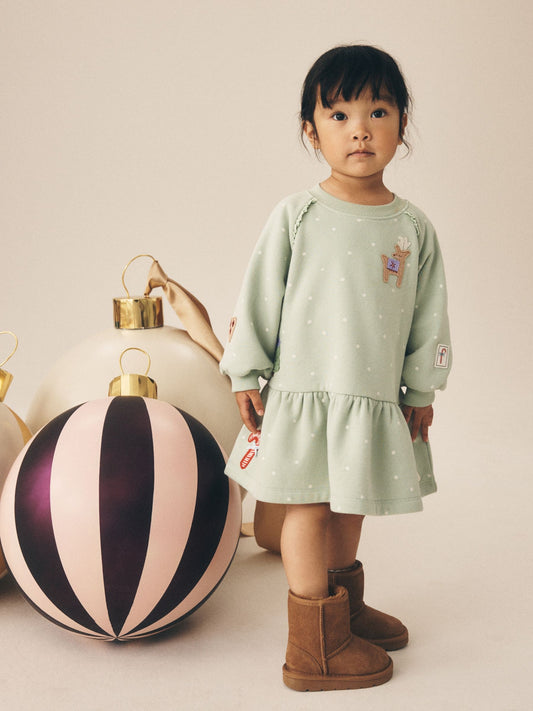 Dsiney Kidz - Blue Christmas Reindeer Applique Long Sleeve Sweat Dress (3mths-7yrs) image 2