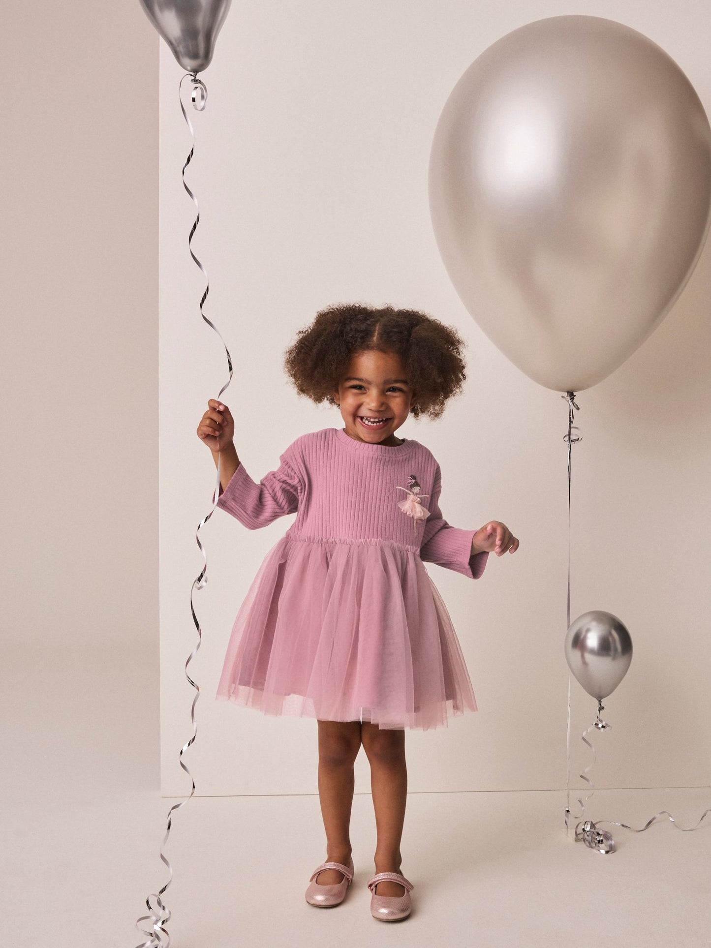 Dsiney Kidz - Mauve Purple Fairy Long Sleeve Ribbed Mesh Dress (3mths-7yrs) image 1