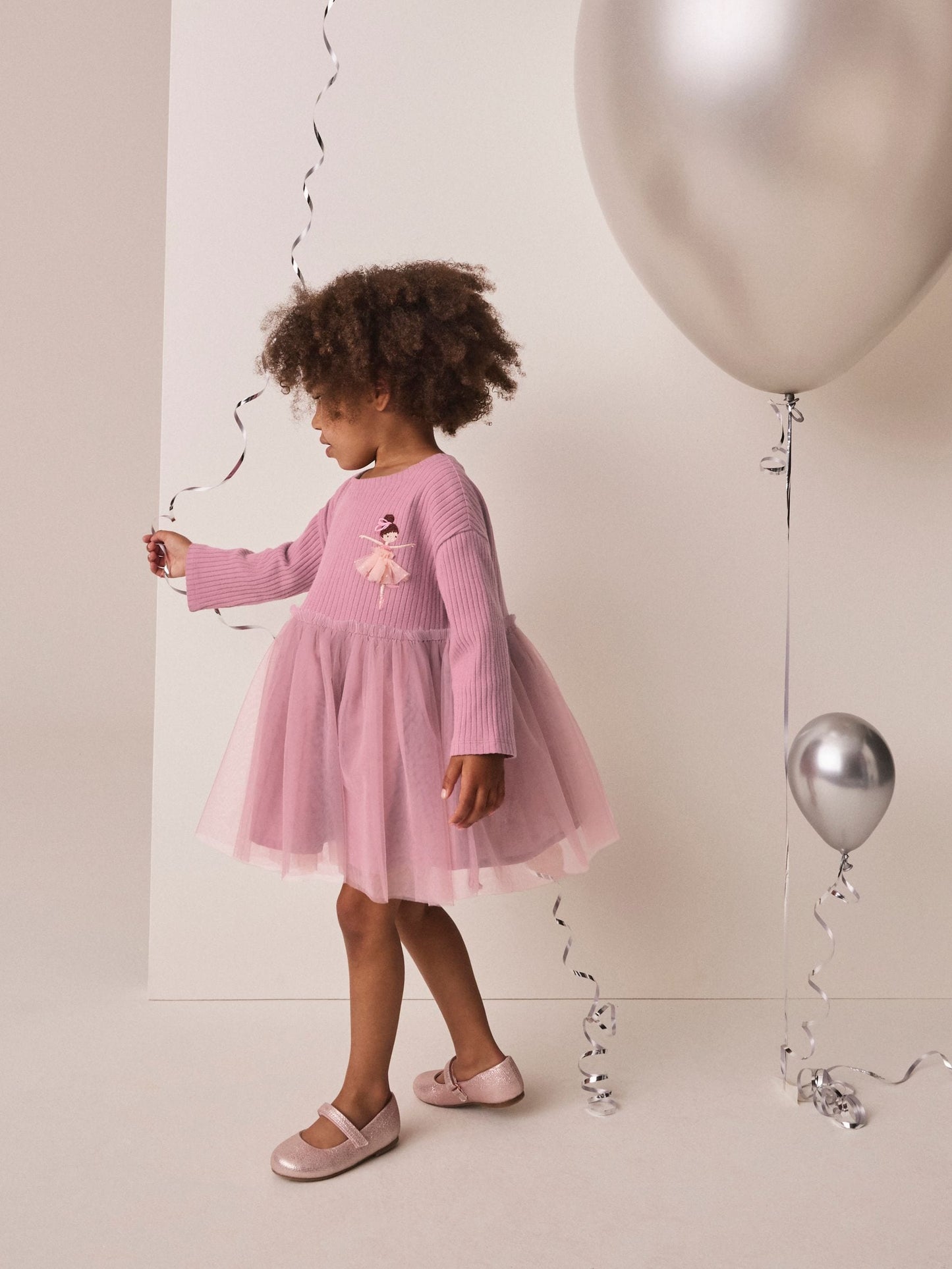 Dsiney Kidz - Mauve Purple Fairy Long Sleeve Ribbed Mesh Dress (3mths-7yrs) image 2