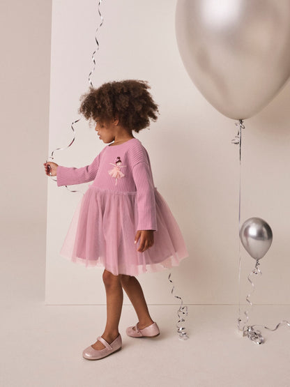 Dsiney Kidz - Mauve Purple Fairy Long Sleeve Ribbed Mesh Dress (3mths-7yrs) image 2