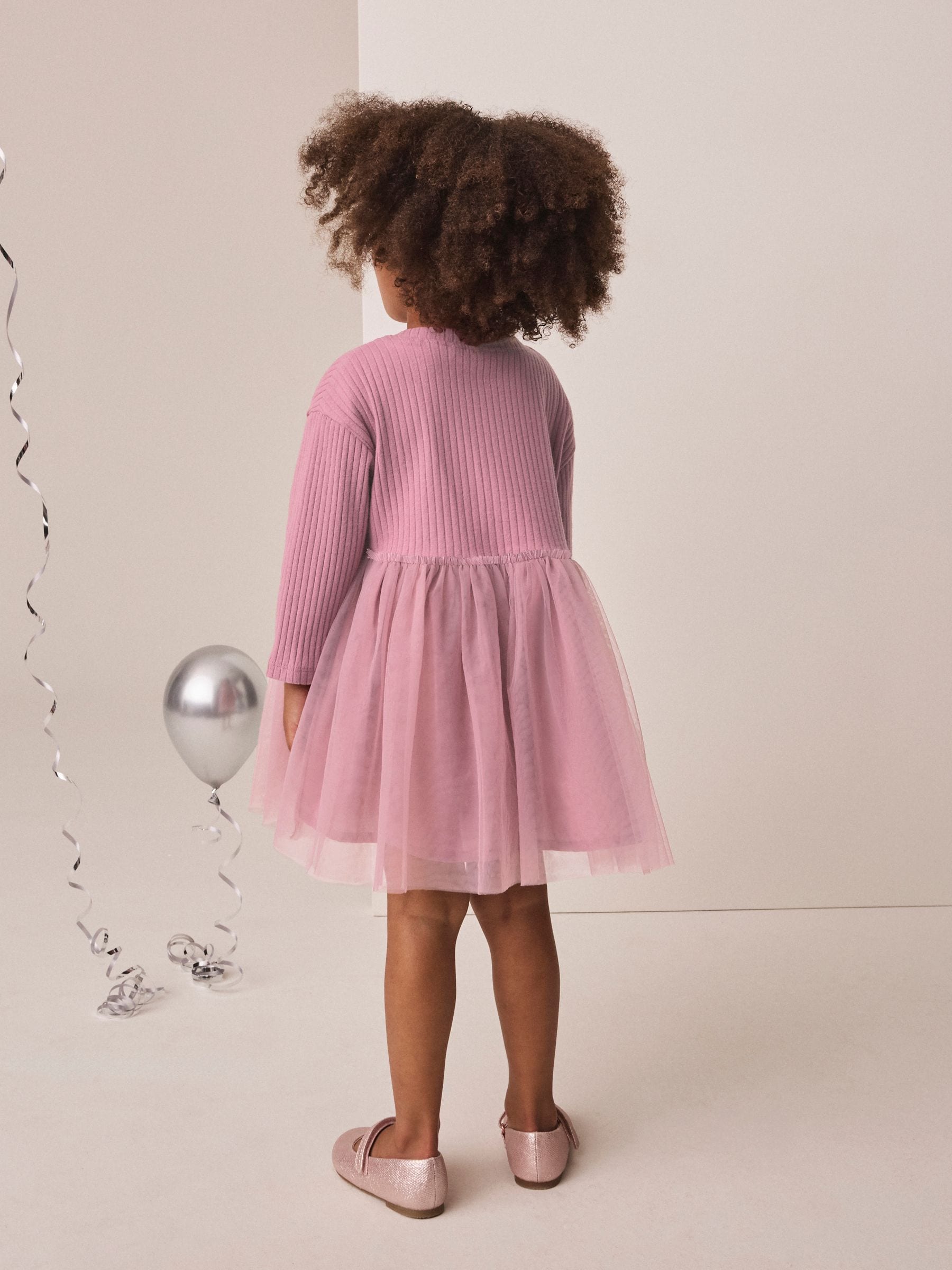 Dsiney Kidz - Mauve Purple Fairy Long Sleeve Ribbed Mesh Dress (3mths-7yrs) image 3