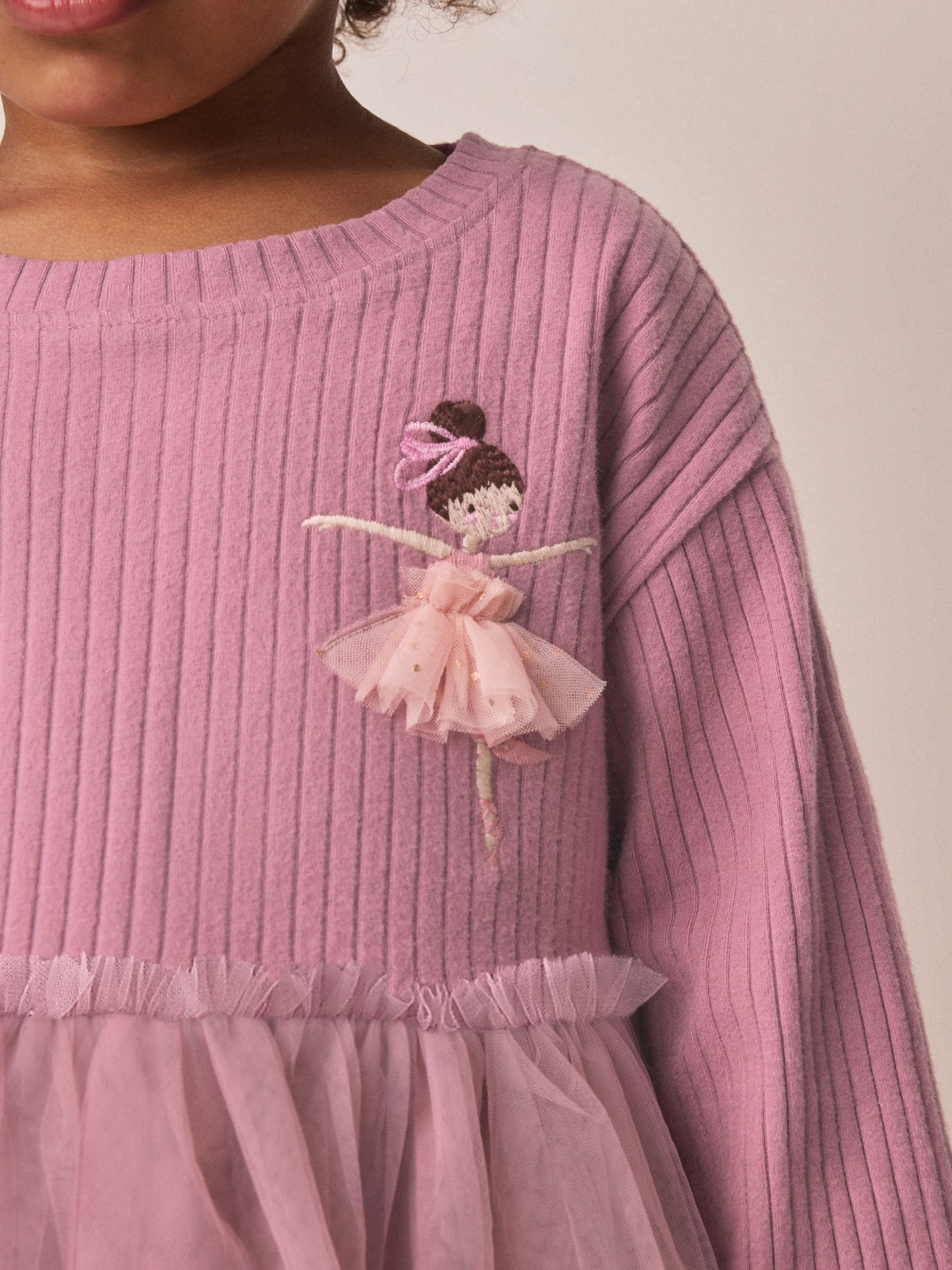 Dsiney Kidz - Mauve Purple Fairy Long Sleeve Ribbed Mesh Dress (3mths-7yrs) image 4
