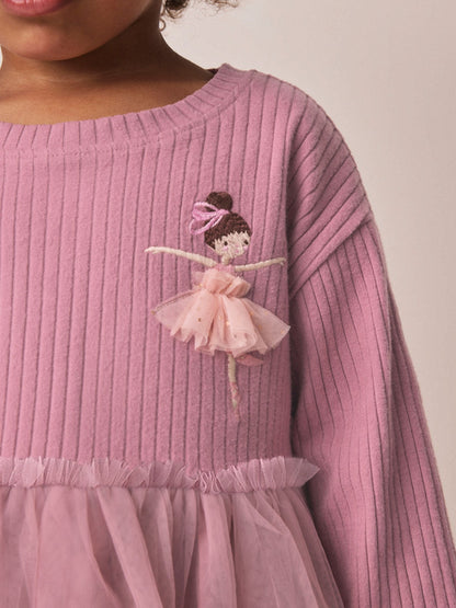 Dsiney Kidz - Mauve Purple Fairy Long Sleeve Ribbed Mesh Dress (3mths-7yrs) image 4