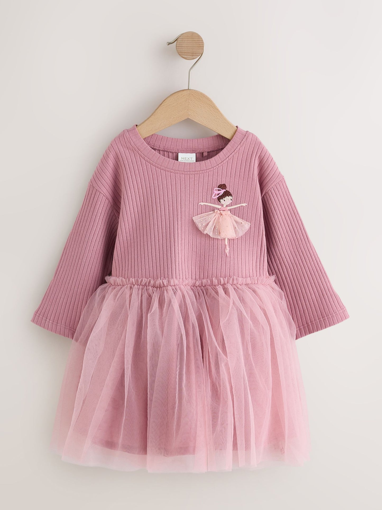 Dsiney Kidz - Mauve Purple Fairy Long Sleeve Ribbed Mesh Dress (3mths-7yrs) image 5