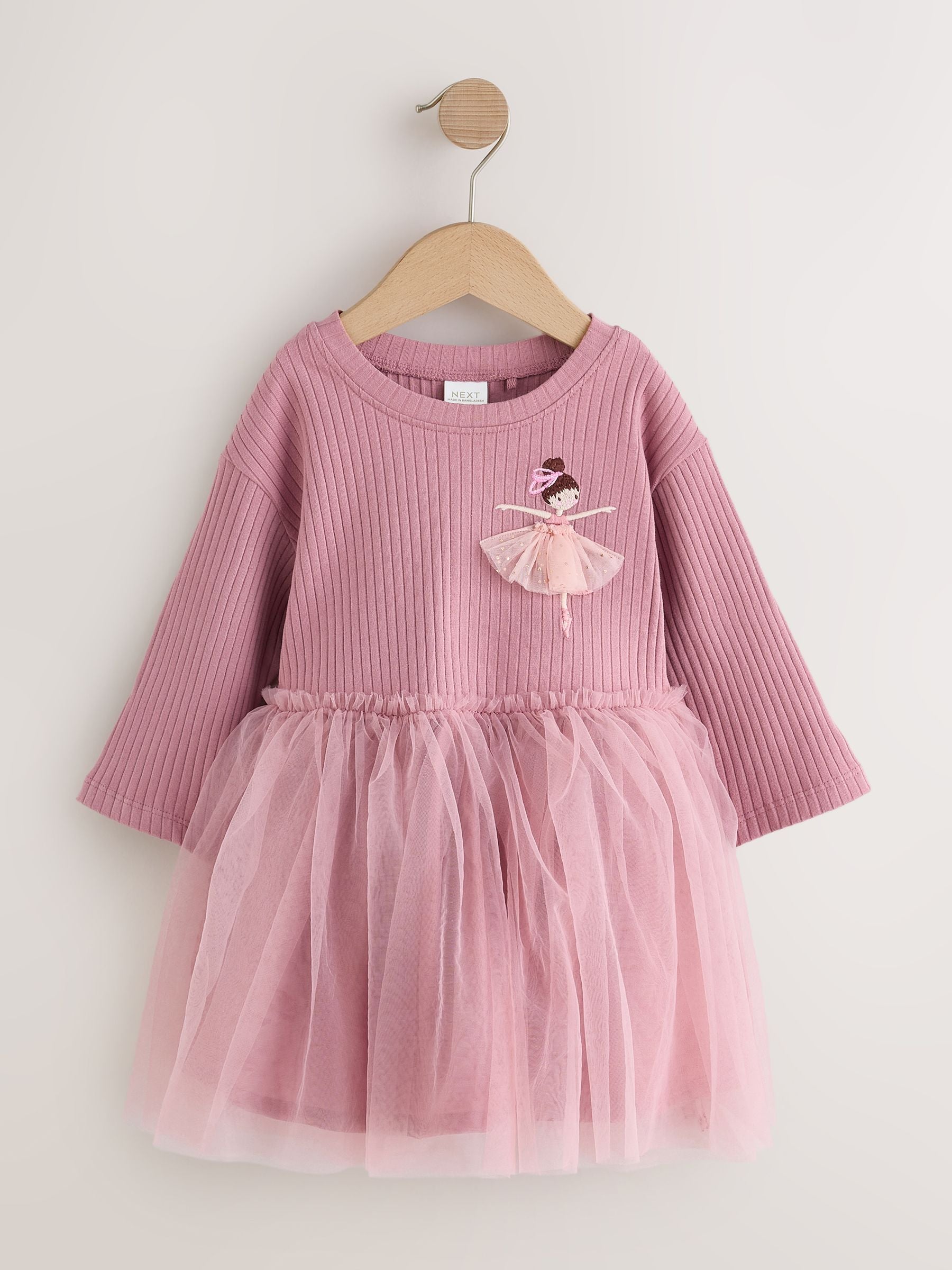 Dsiney Kidz - Mauve Purple Fairy Long Sleeve Ribbed Mesh Dress (3mths-7yrs) image 5