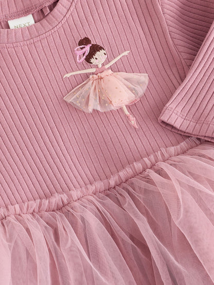 Dsiney Kidz - Mauve Purple Fairy Long Sleeve Ribbed Mesh Dress (3mths-7yrs) image 7