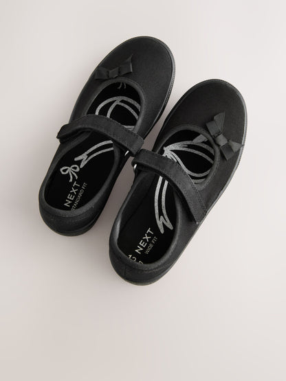 Black Standard Fit (F) School Bow Plimsoll Shoes image 3