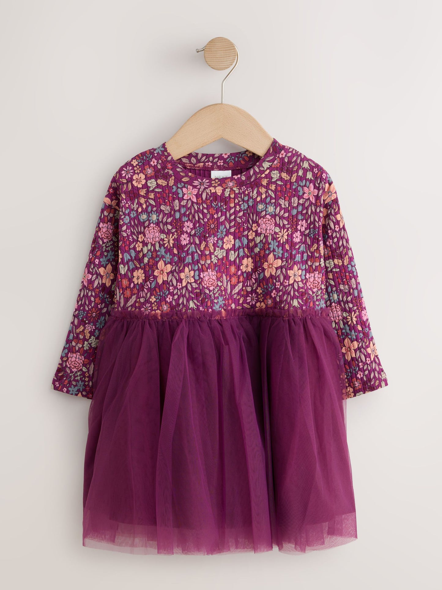 Dsiney Kidz - Burgandy Floral Long Sleeve Ribbed Mesh Party Dress (3mths-7yrs) image 1