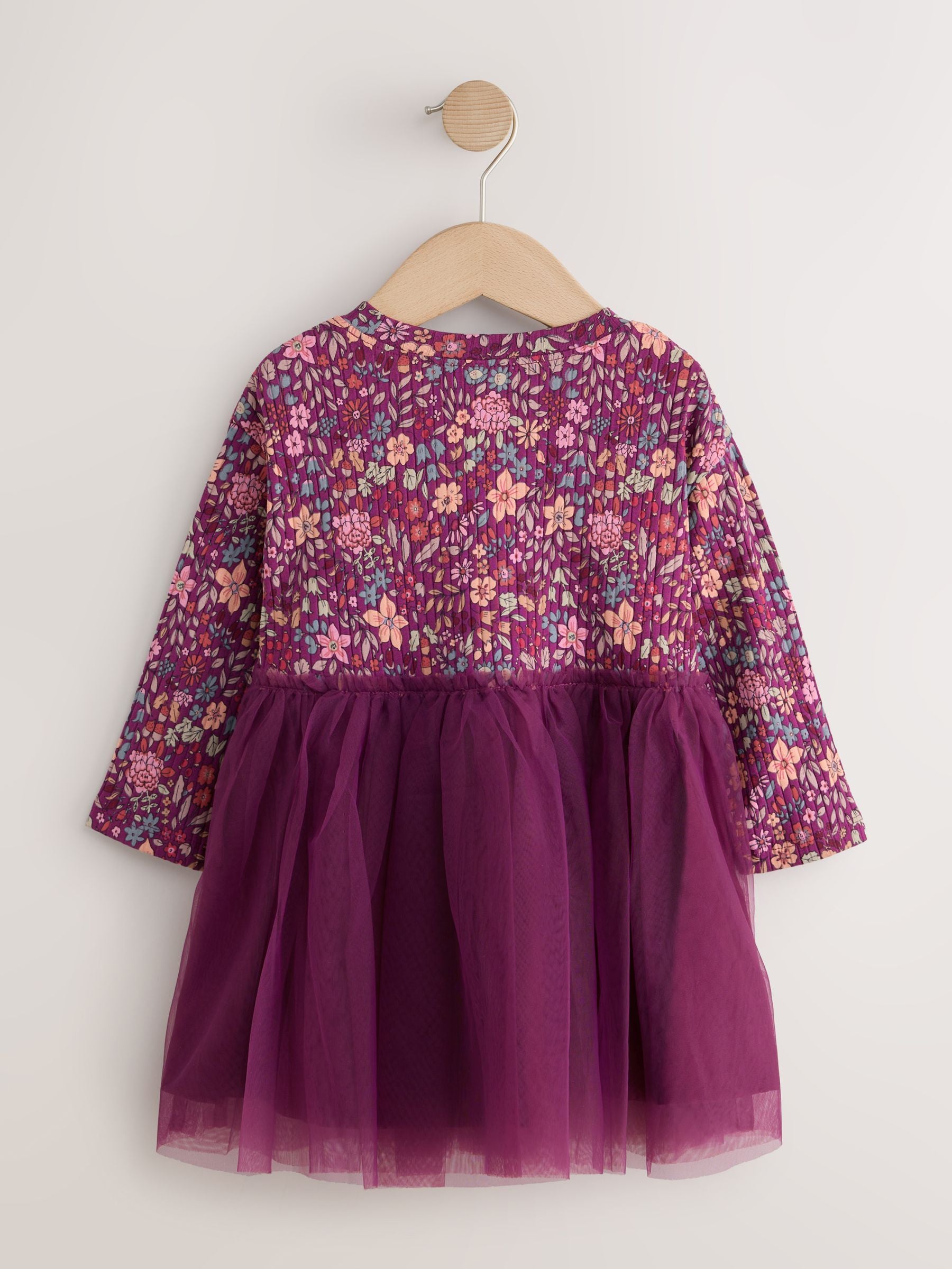 Dsiney Kidz - Burgandy Floral Long Sleeve Ribbed Mesh Party Dress (3mths-7yrs) image 2