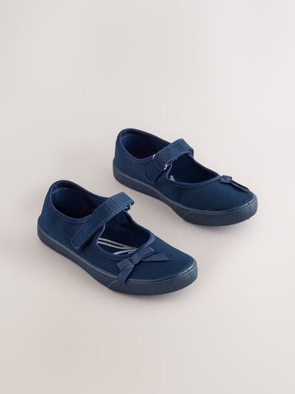 Navy Blue Standard Fit (F) School Bow Plimsoll Shoes image 1