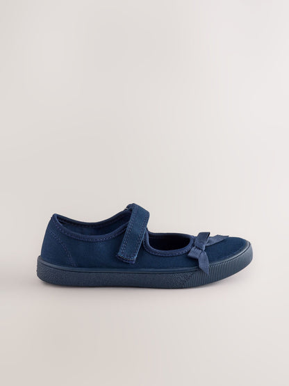 Navy Blue Standard Fit (F) School Bow Plimsoll Shoes image 2