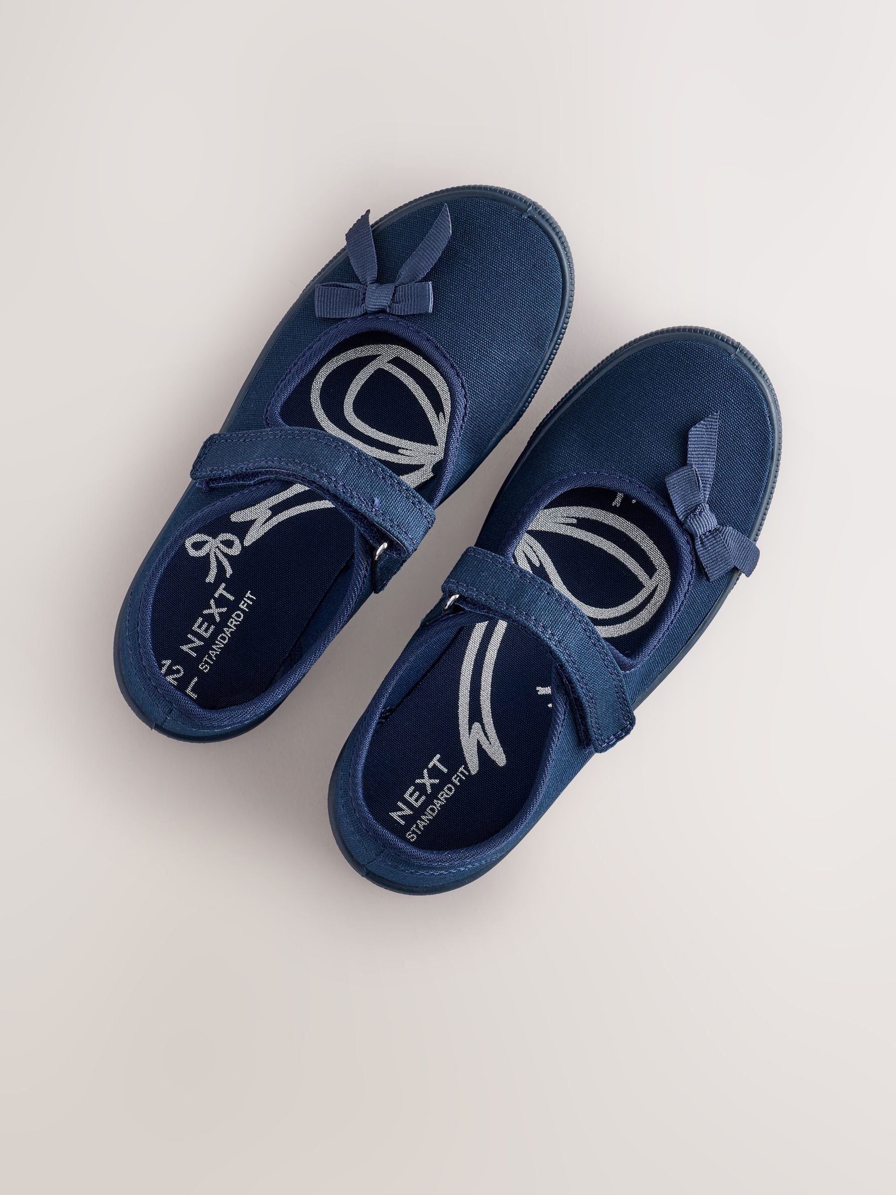Navy Blue Standard Fit (F) School Bow Plimsoll Shoes image 3