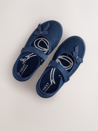 Navy Blue Standard Fit (F) School Bow Plimsoll Shoes image 3