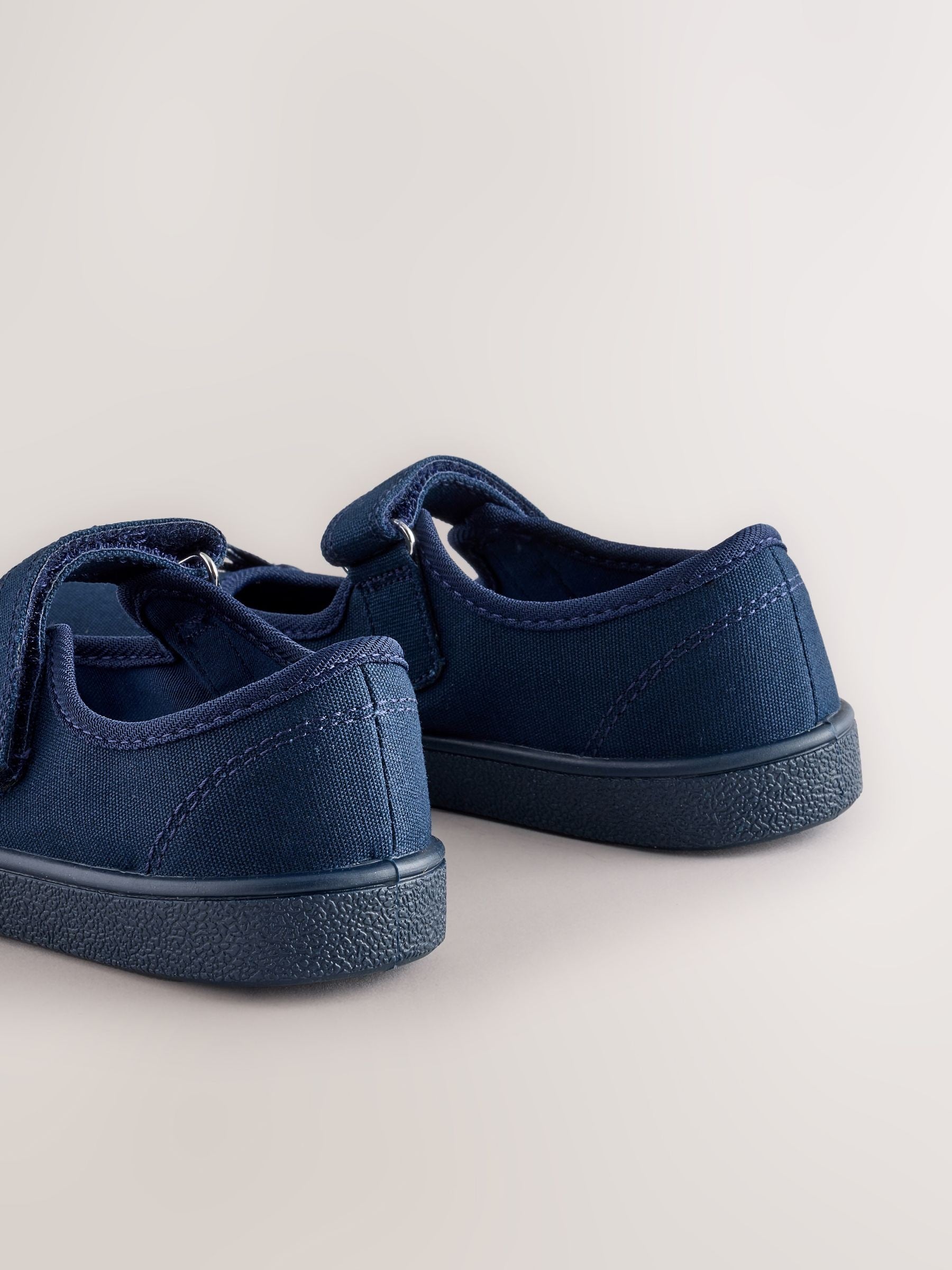 Navy Blue Standard Fit (F) School Bow Plimsoll Shoes image 4