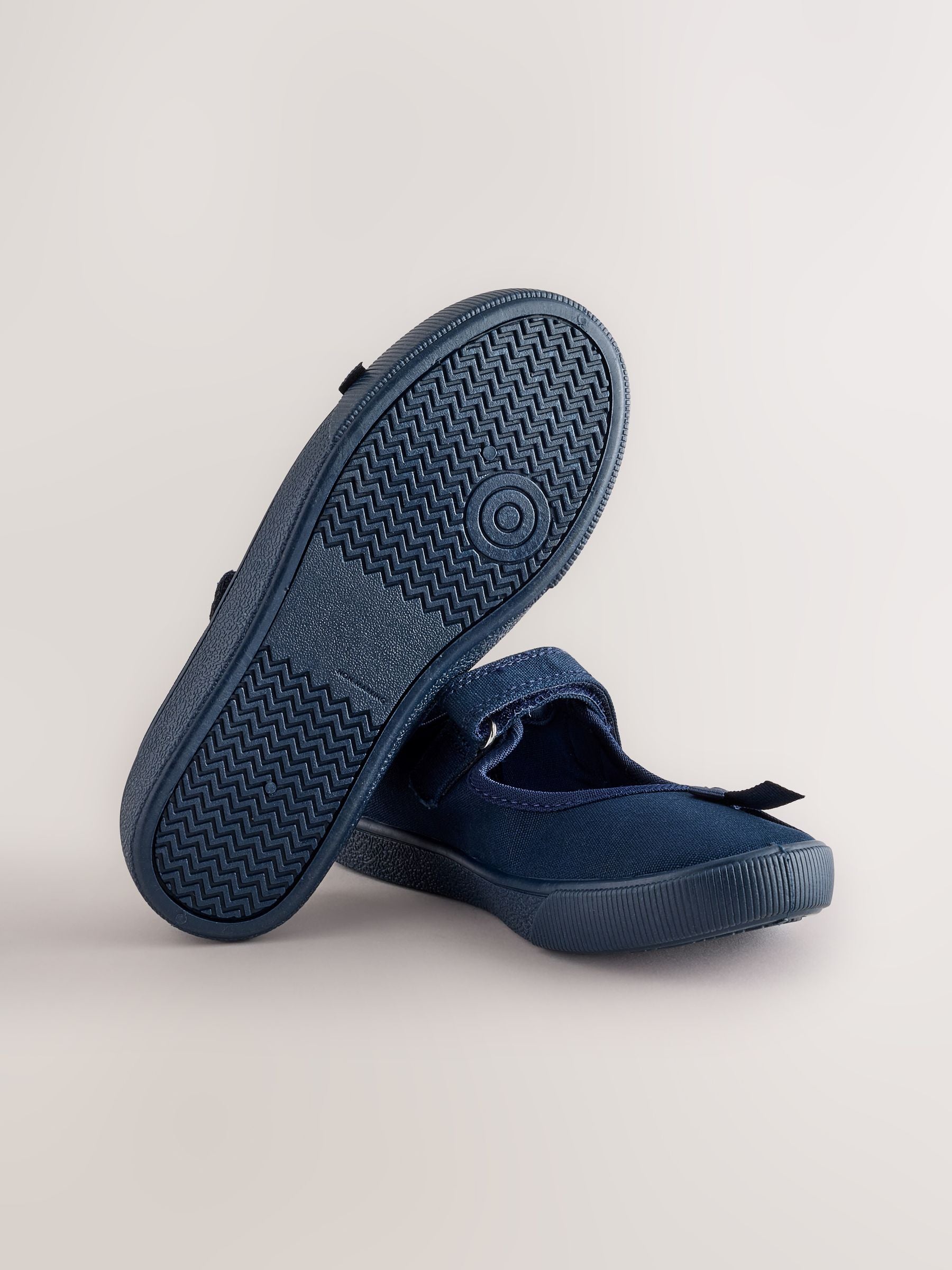 Navy Blue Standard Fit (F) School Bow Plimsoll Shoes image 5