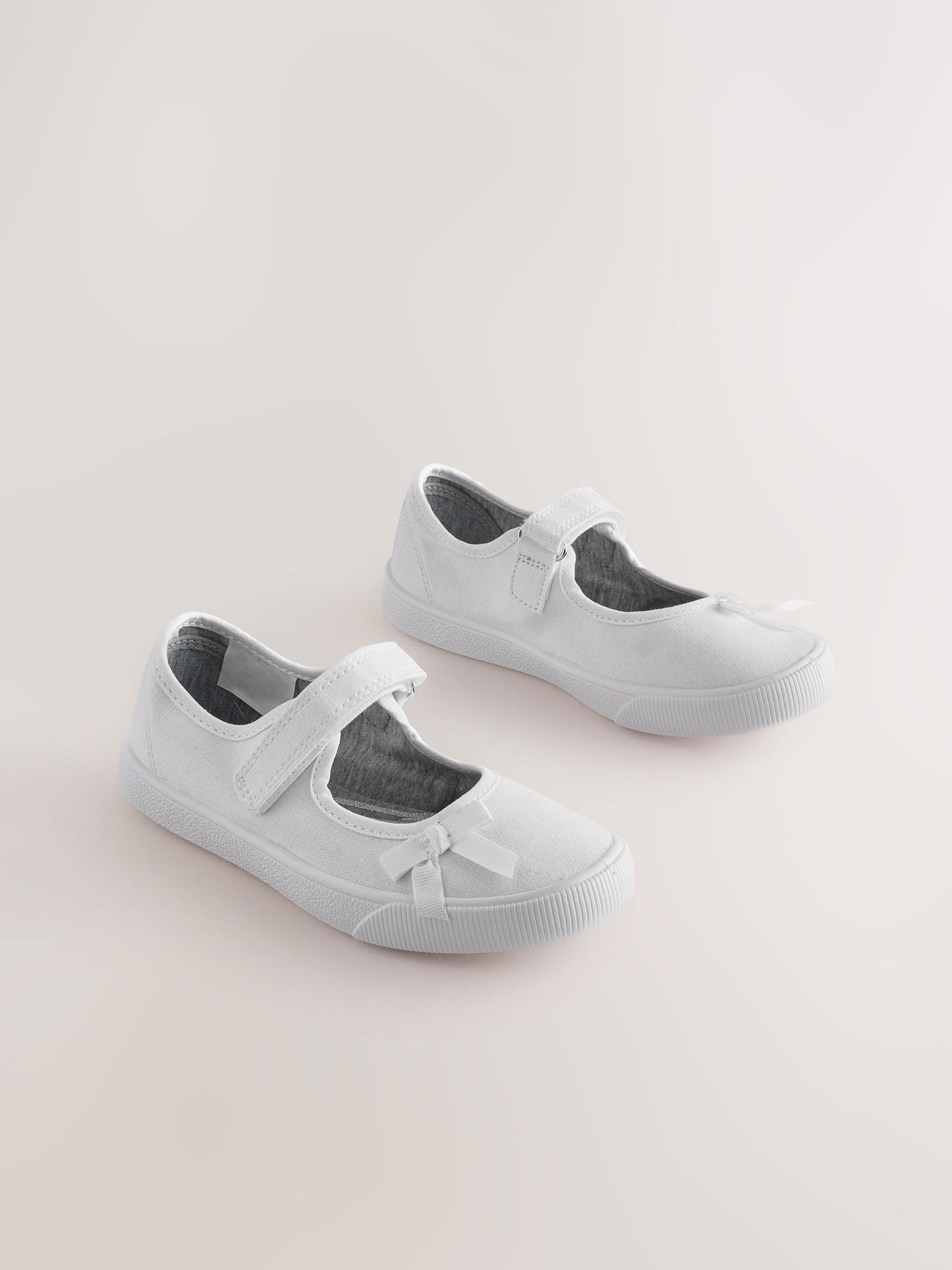 White Standard Fit (F) School Bow Plimsoll Shoes image 1