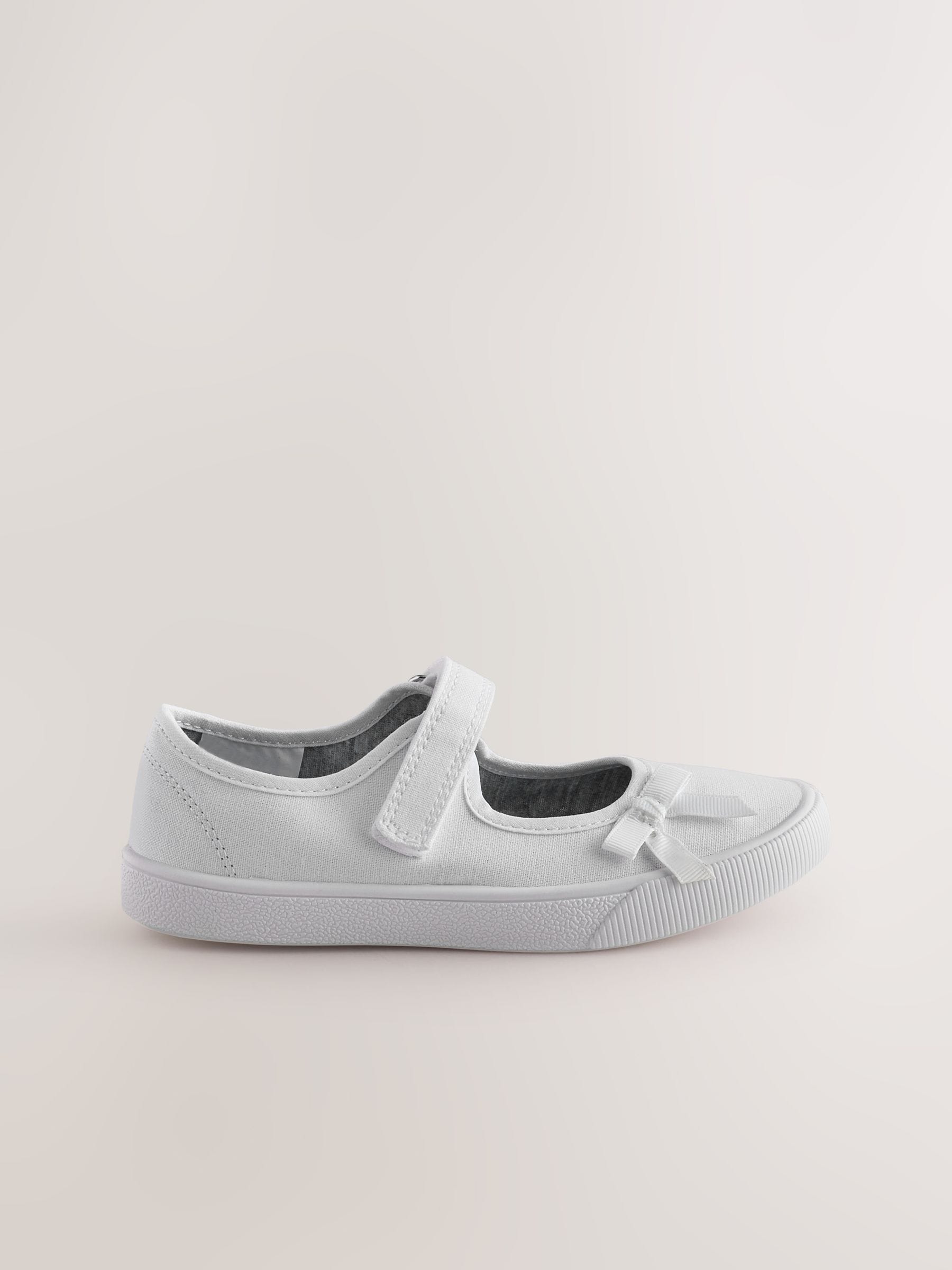 White Standard Fit (F) School Bow Plimsoll Shoes image 2