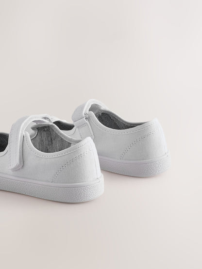 White Standard Fit (F) School Bow Plimsoll Shoes image 4