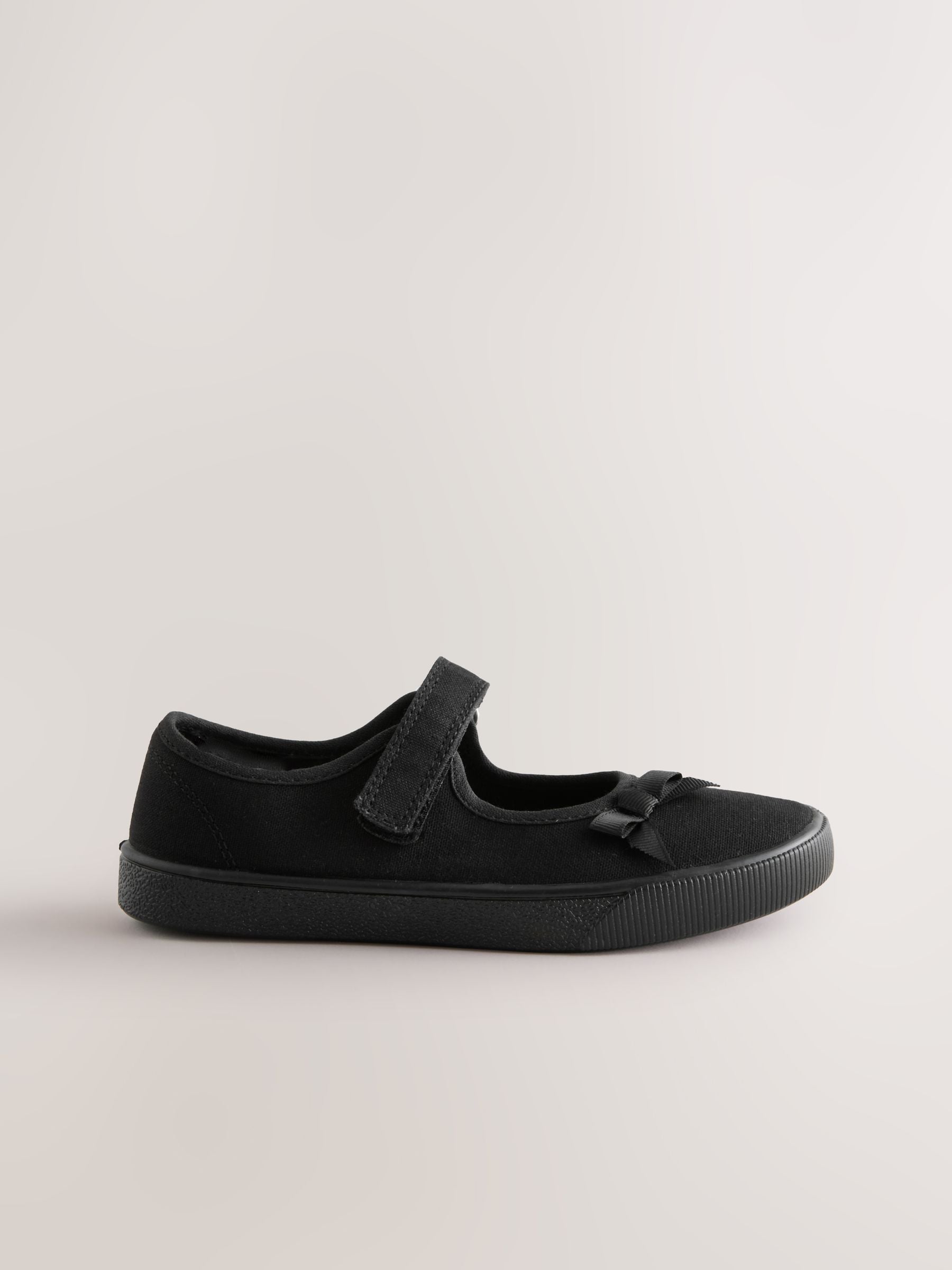 Black Wide Fit (G) School Bow Plimsoll Shoes image 2
