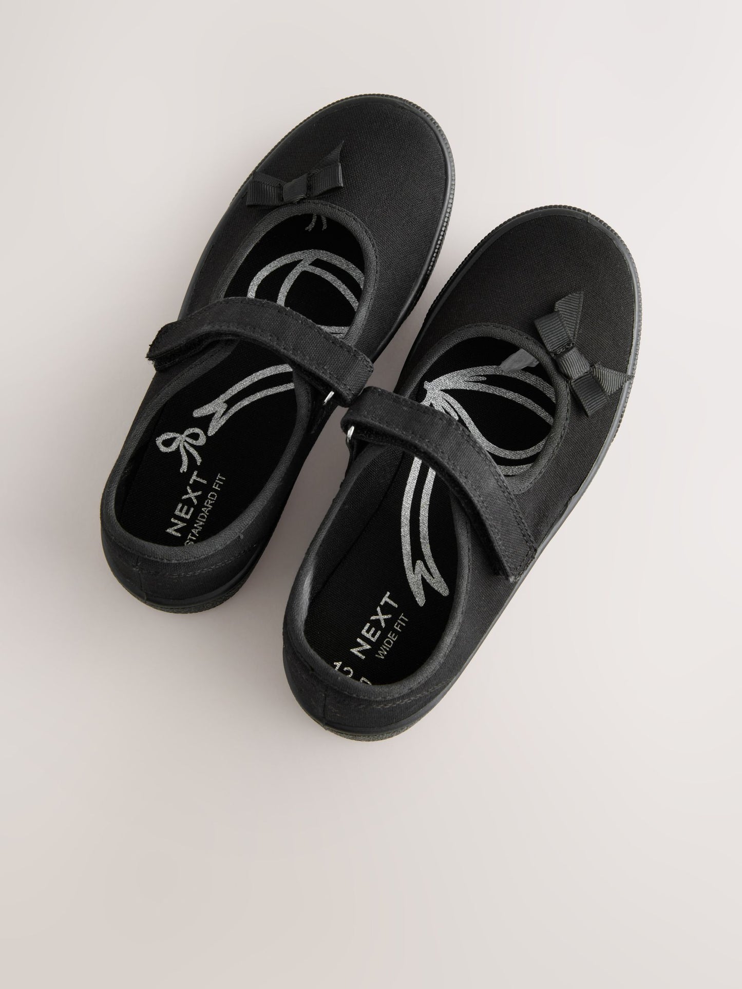 Black Wide Fit (G) School Bow Plimsoll Shoes image 3