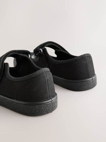 Black Wide Fit (G) School Bow Plimsoll Shoes image 4