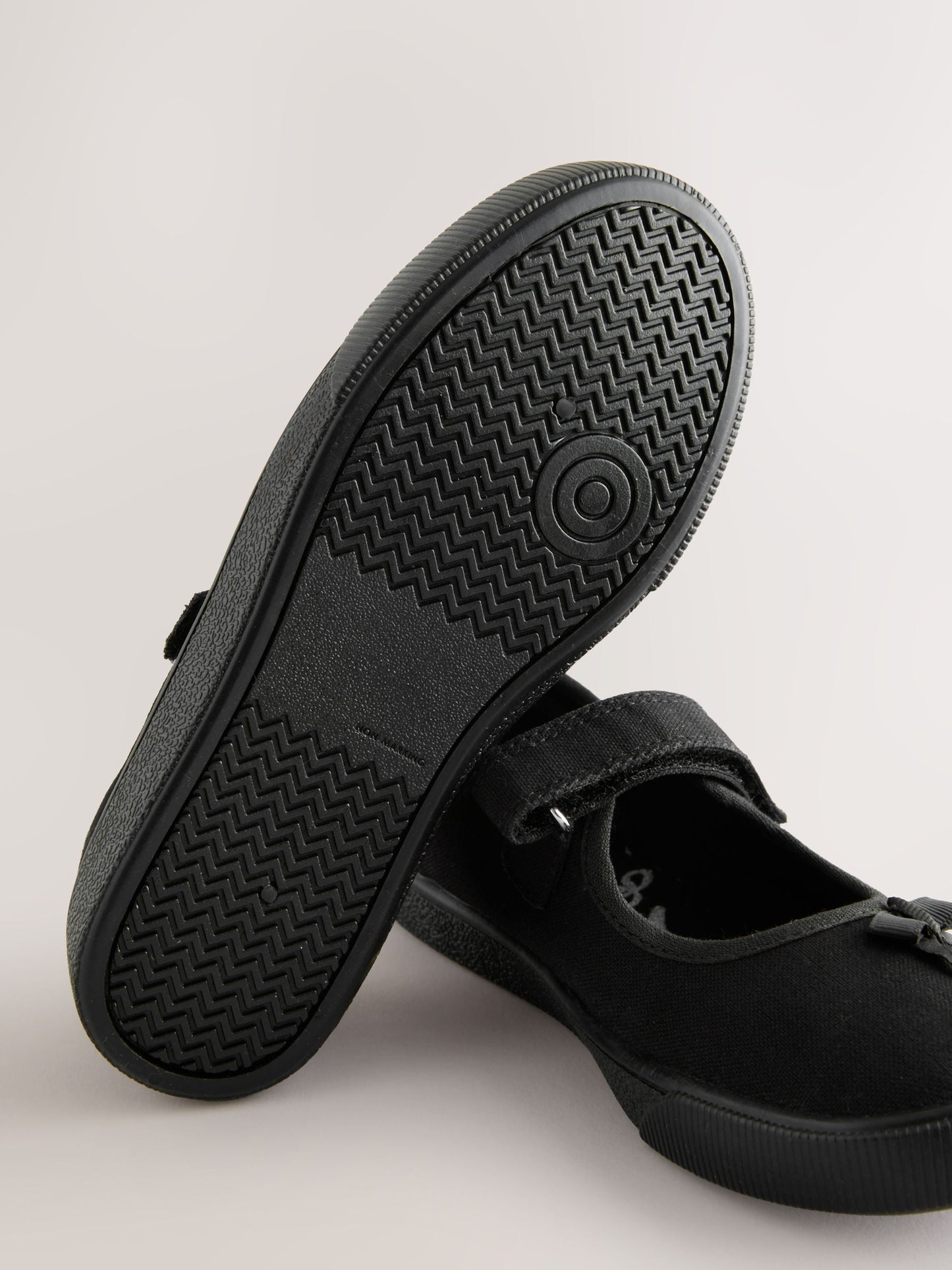 Black Wide Fit (G) School Bow Plimsoll Shoes image 5