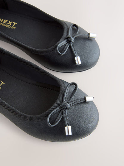 Black Matte Wide Fit (G) Ballerina School Shoes image 4