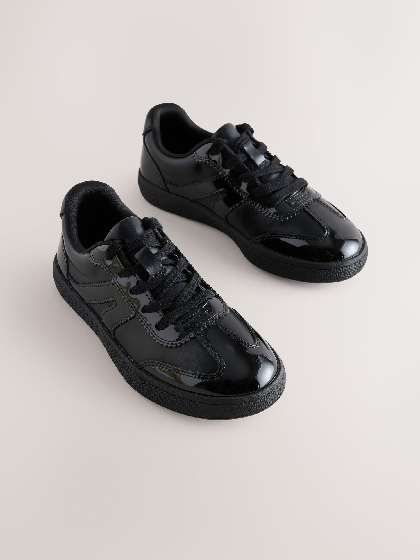 Black Patent Leather School Standard Fit (F) Retro Trainers image 1