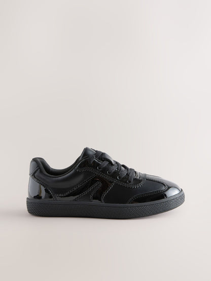 Black Patent Leather School Standard Fit (F) Retro Trainers image 2