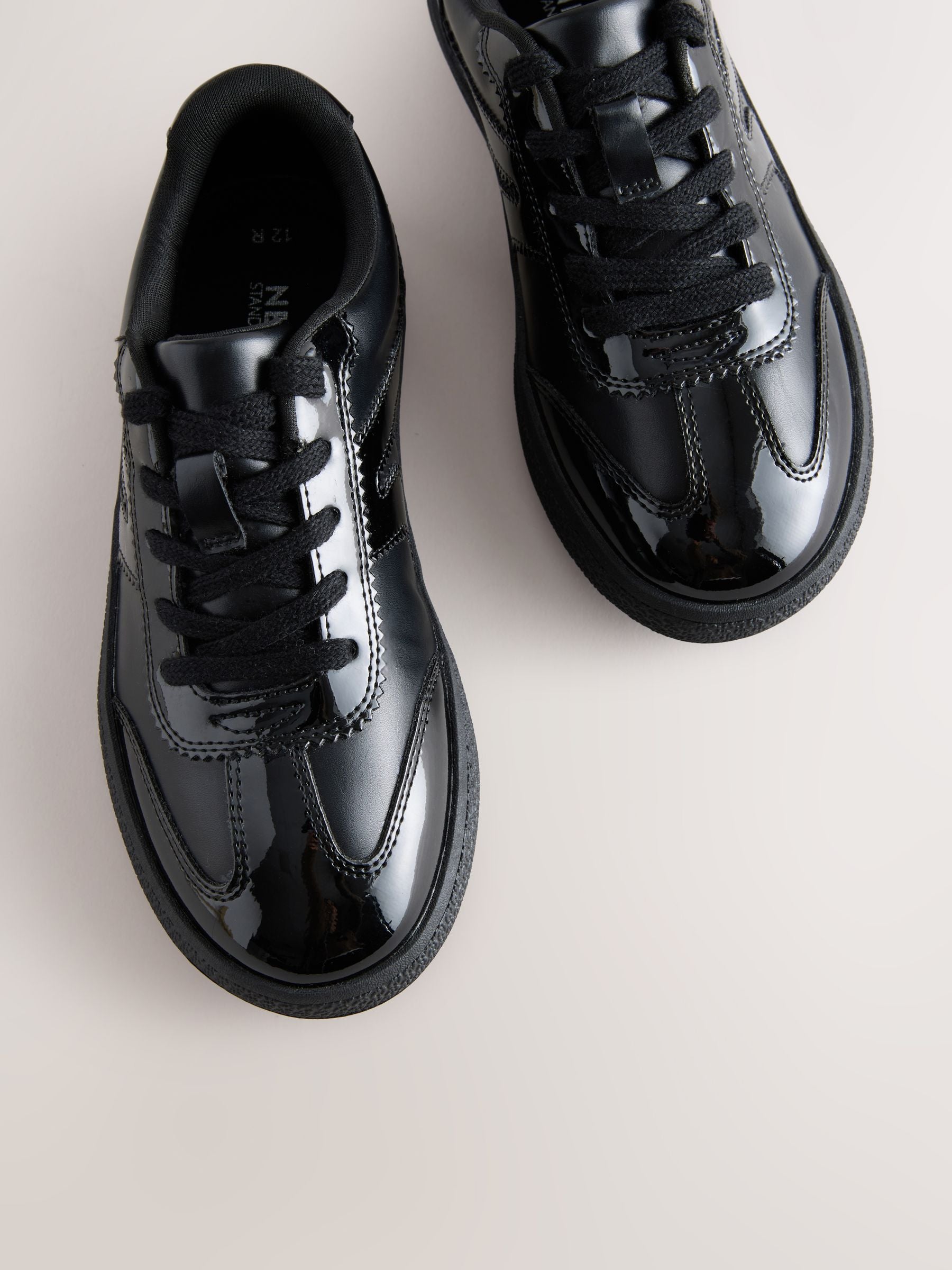 Black Patent Leather School Standard Fit (F) Retro Trainers image 3