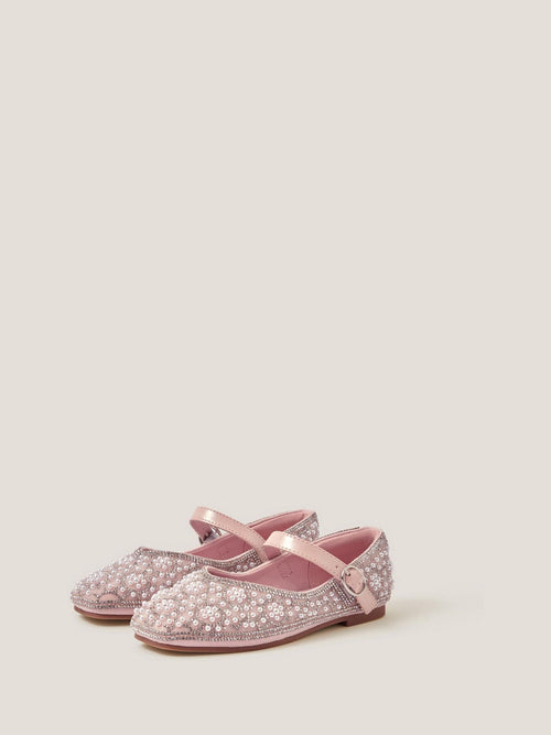 Monsoon Pink Rhinestone Pearl Embellished Ballet Flat Shoes image 1