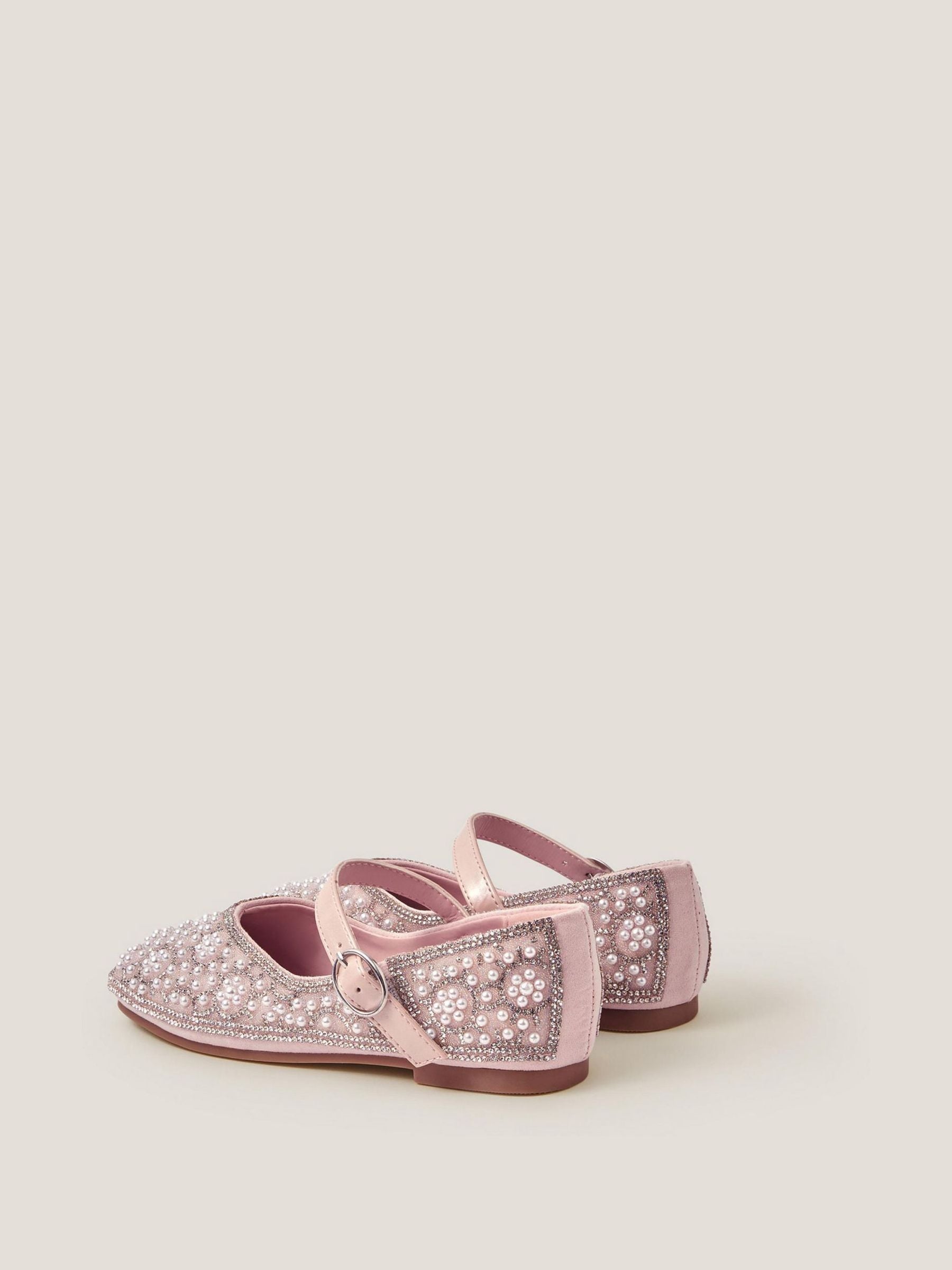 Monsoon Pink Rhinestone Pearl Embellished Ballet Flat Shoes image 2