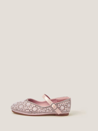 Monsoon Pink Rhinestone Pearl Embellished Ballet Flat Shoes image 3
