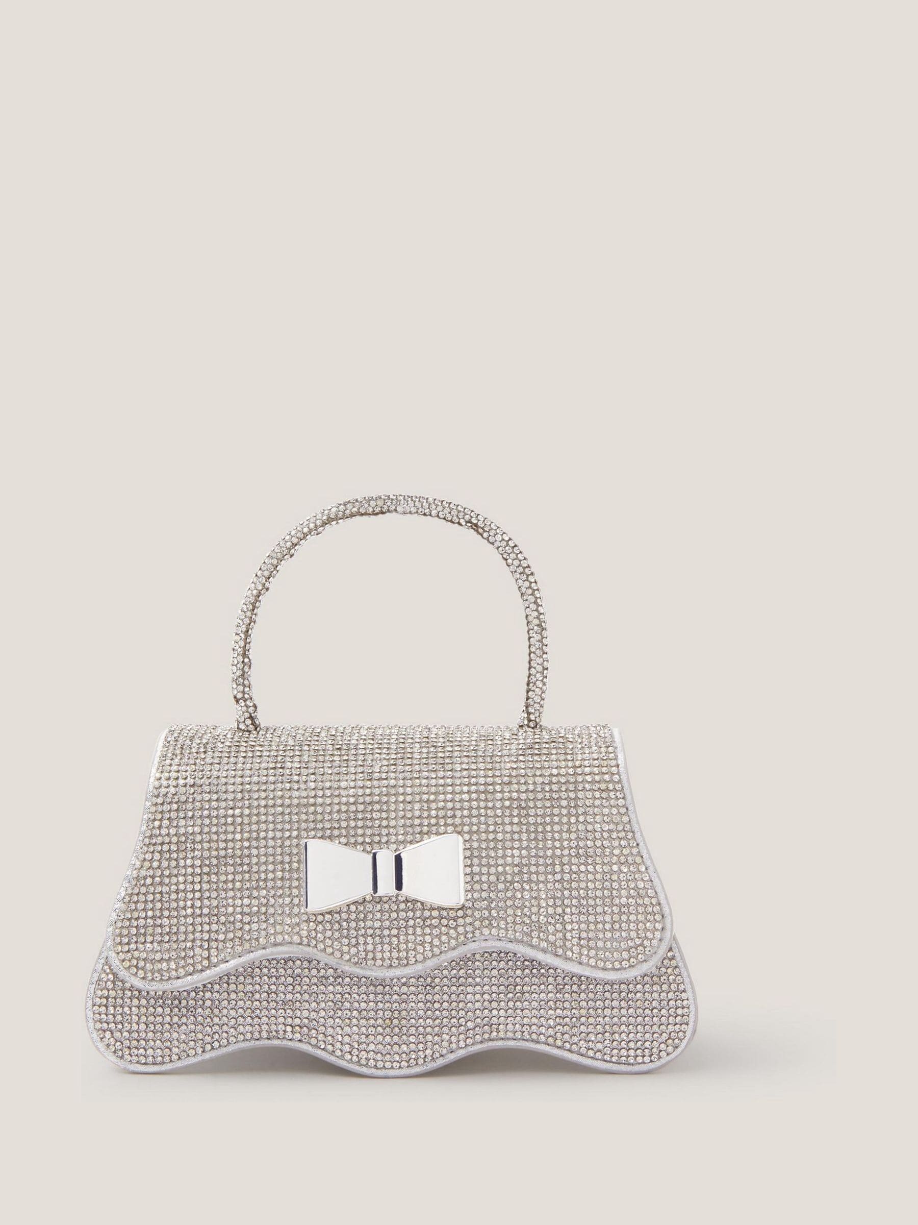 Monsoon Silver Diamanté Bow Handbag image 1