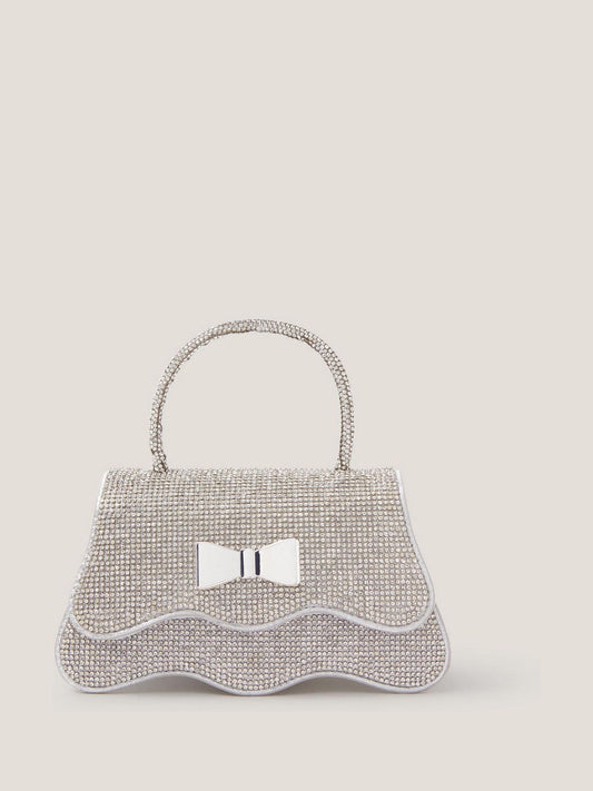 Monsoon Silver Diamanté Bow Handbag image 1