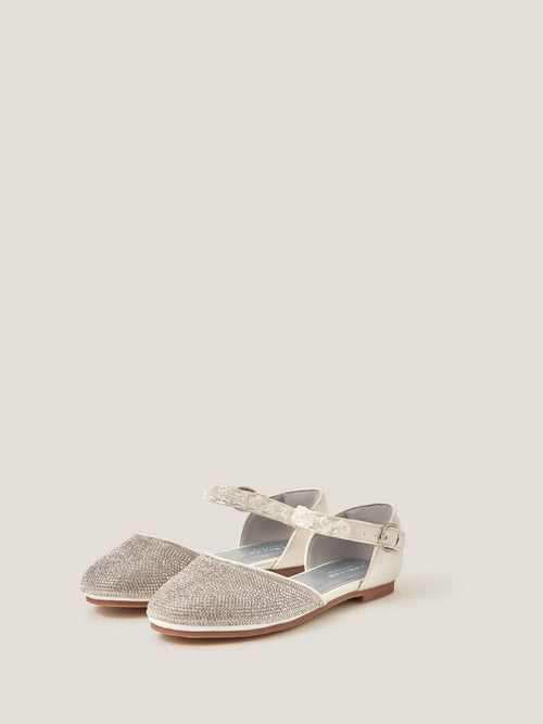 Monsoon Silver Diamanté Closed Toe Flat Shoes image 1