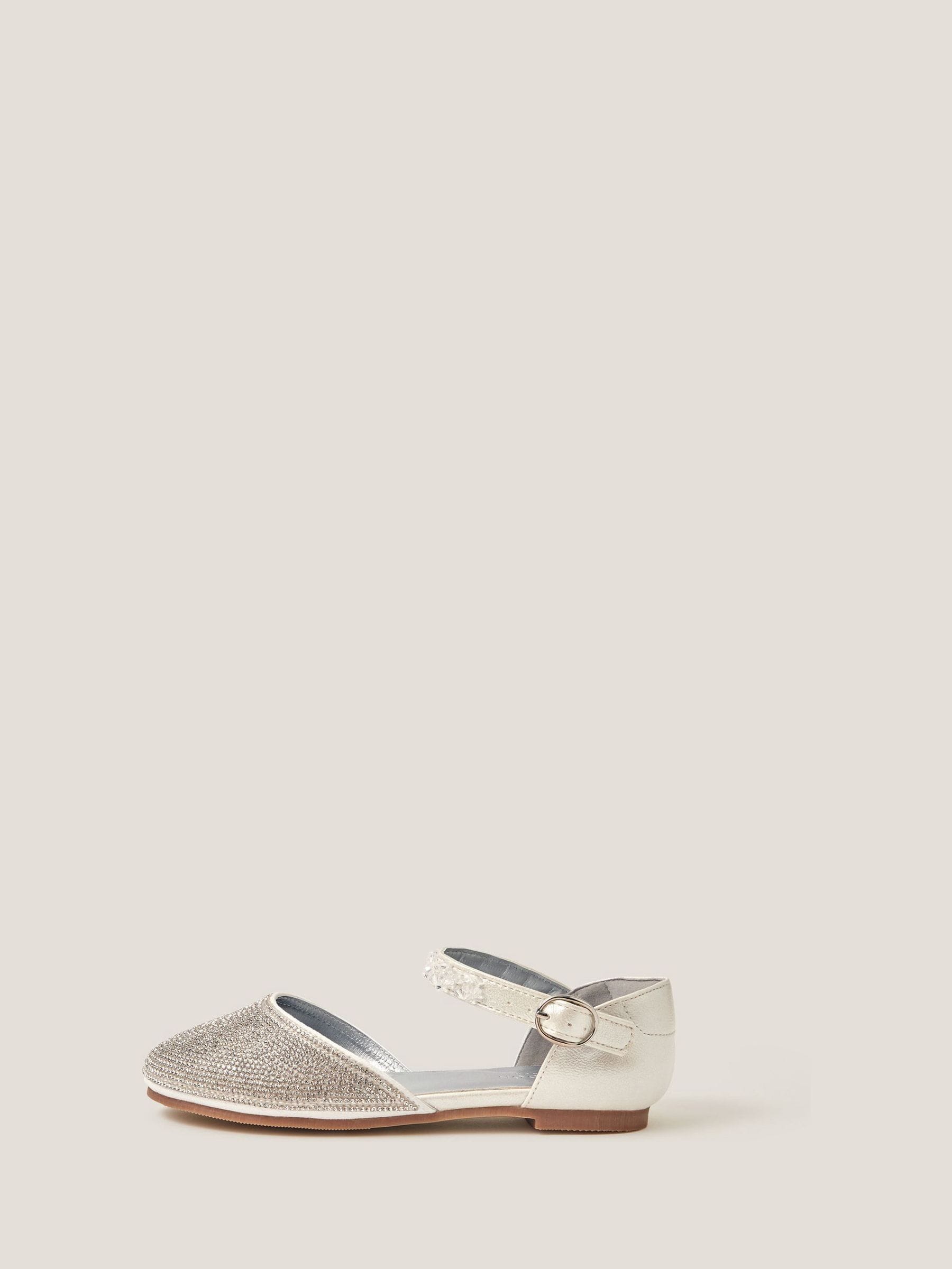 Monsoon Silver Diamanté Closed Toe Flat Shoes image 3