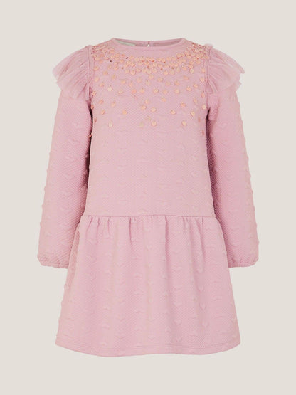Monsoon Pink Sequin Heart Quilted Sweatshirt Dress - image 1