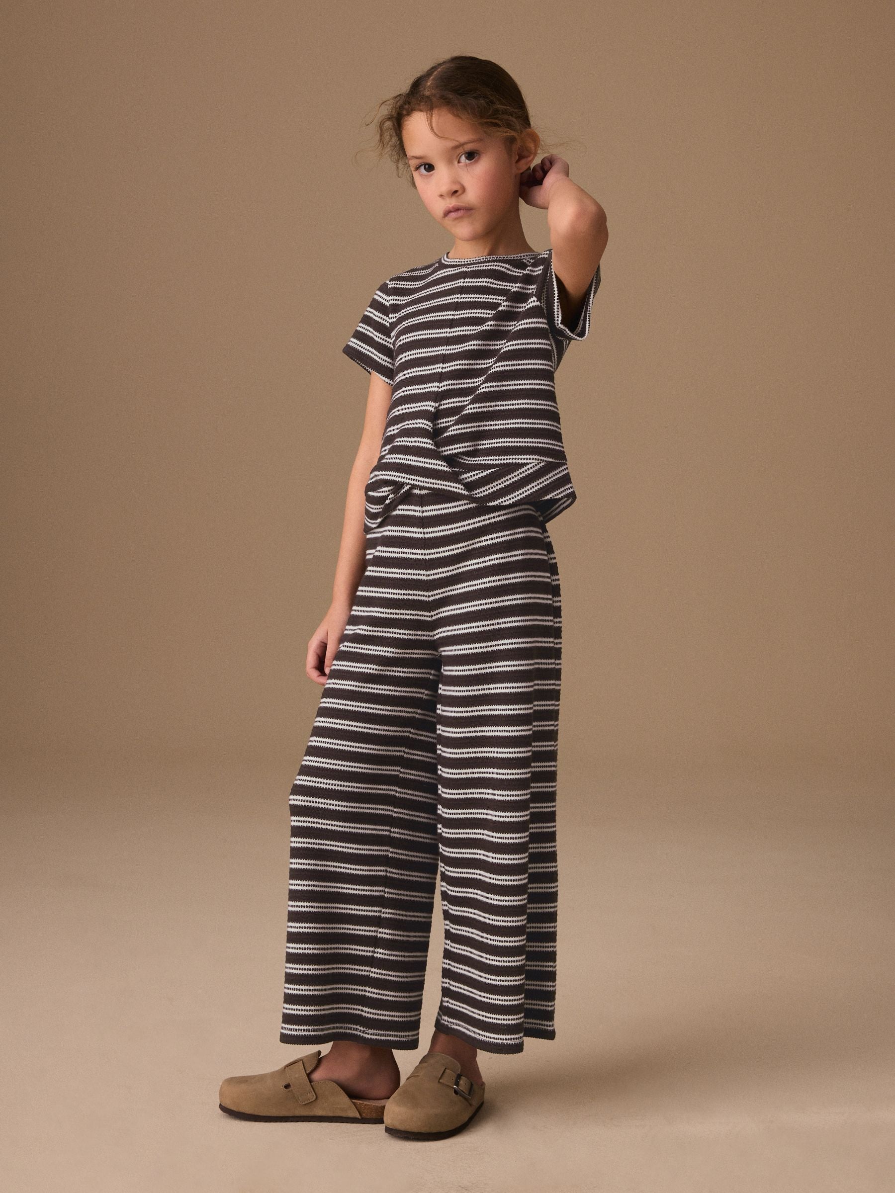 Dsiney Kidz - Chocolate Brown Stripe Wrap Top And Wide Leg Set (3-16yrs) image 1