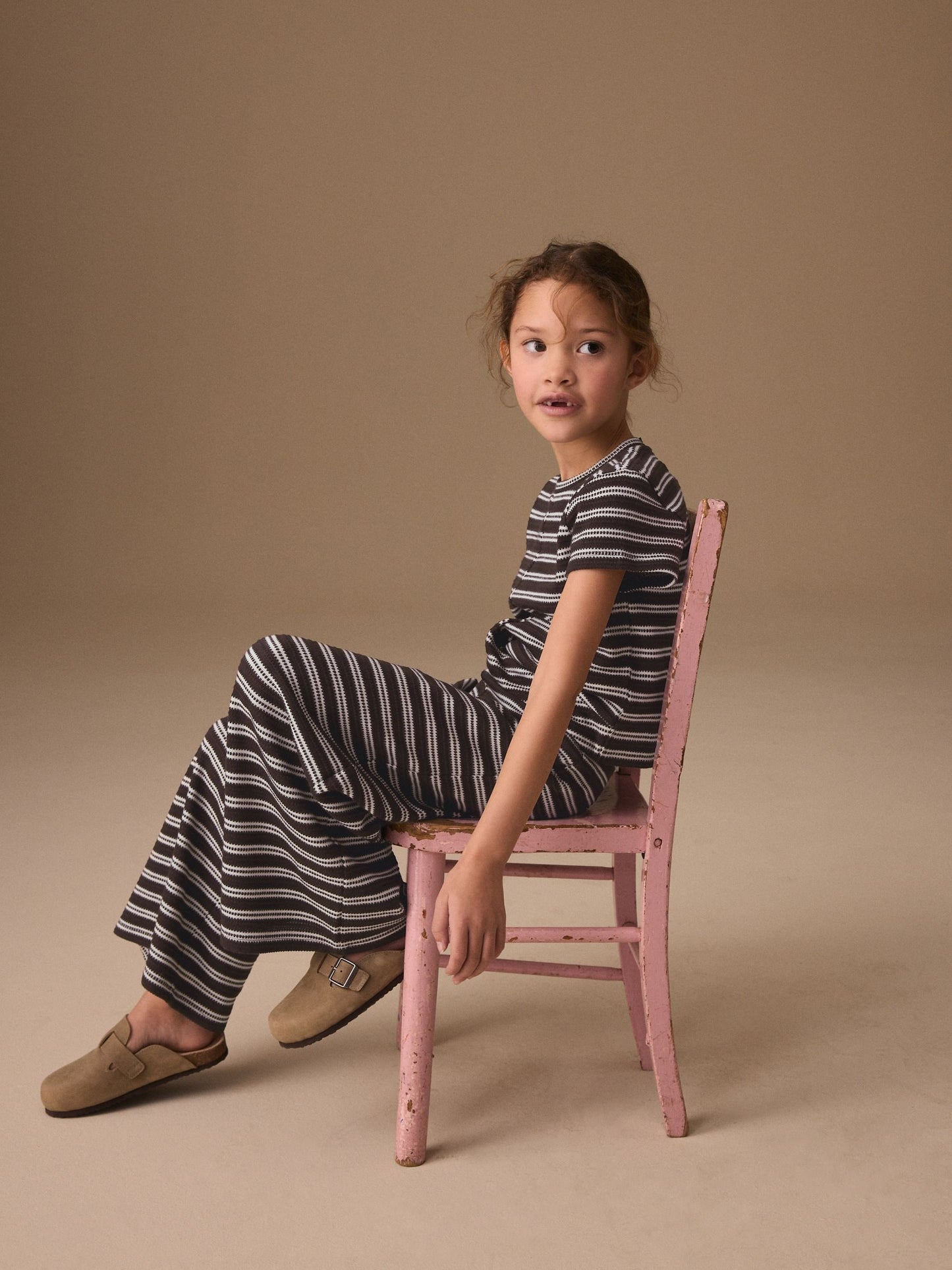 Dsiney Kidz - Chocolate Brown Stripe Wrap Top And Wide Leg Set (3-16yrs) image 2