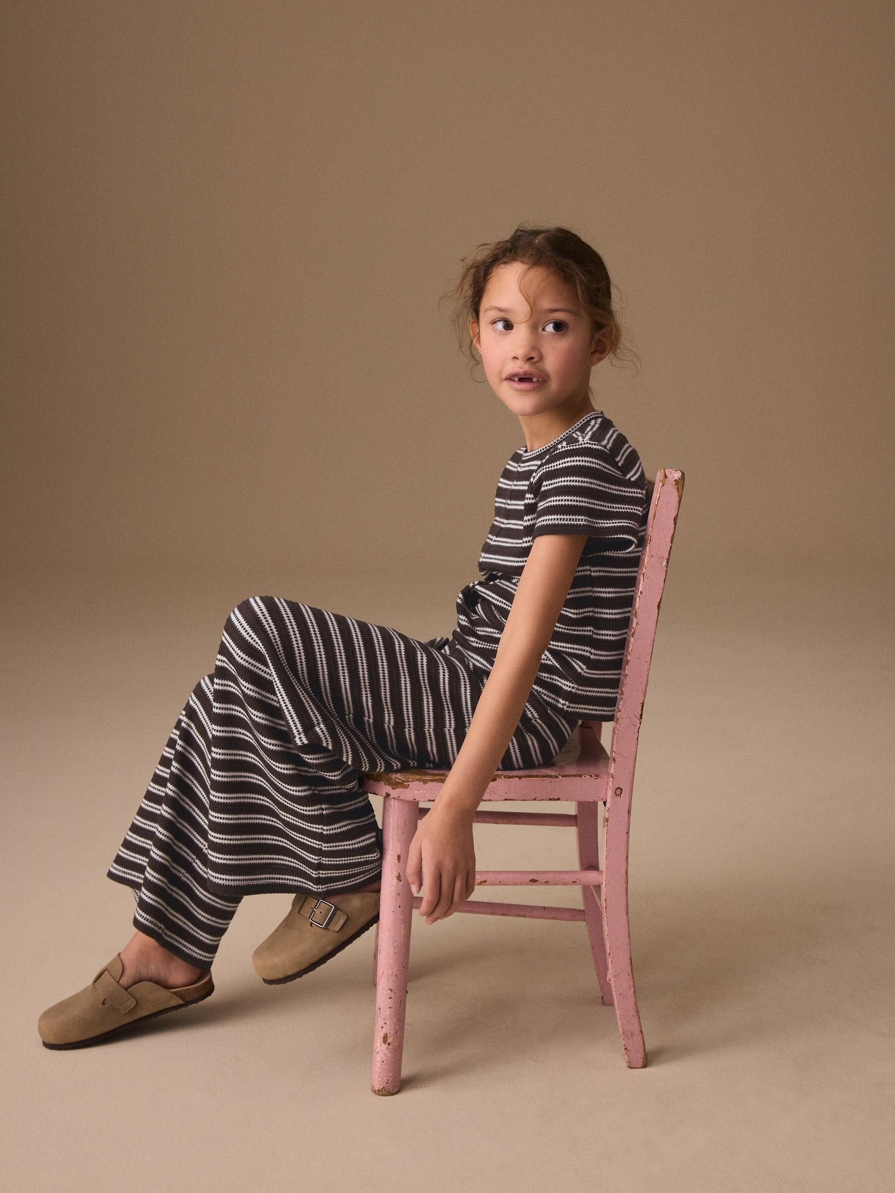 Dsiney Kidz - Chocolate Brown Stripe Wrap Top And Wide Leg Set (3-16yrs) image 2